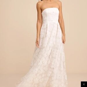Lulus long pearl/beaded floral bridal dress